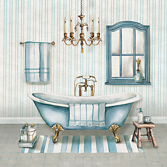 Svetlana Aleinikova SA144 - SA144 - Vintage Charm Bath Set 1 - 12x12 vintage bathtub, chandelier, striped wallpaper, elegant bath decor from Penny Lane