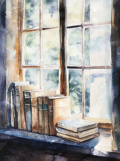 Svetlana Aleinikova SA201 - SA201 - Sunlit Pages - 12x16 still life, home spaces, hobbies & entertainment, literature, books, window, window sill, interior, daylight, cozy, vintage, painterly, watercolor, multicolor from Penny Lane