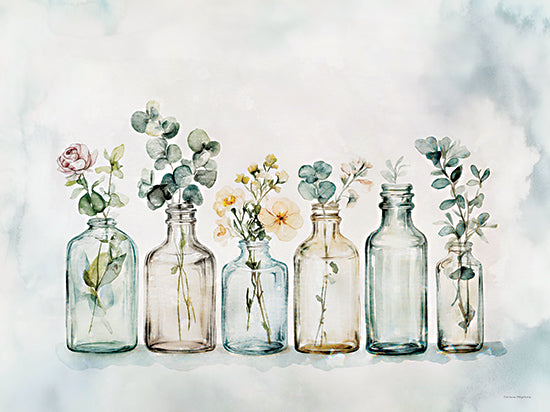 Svetlana Aleinikova SA217 - SA217 - Overflowing Garden - 16x12 vintage apothecary bottles flowers watercolor, botanical stems, rustic bottle arrangement, cottagecore botanical art, glass jar flowers illustration from Penny Lane