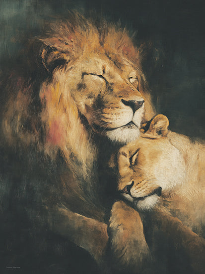 Svetlana Aleinikova SA272 - SA272 - Wild Love - 12x16 animals, wildlife, lion, lioness, couple, resting, dark background, painterly, moody, oil painting, gold from Penny Lane