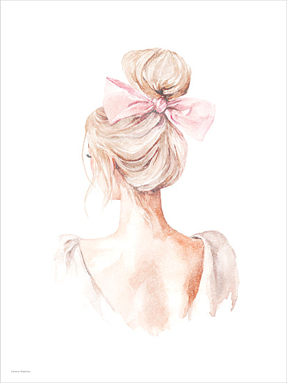 Svetlana Aleinikova SA288 - SA288 - Elegant Secret - 12x16 Watercolor portrait of a woman, pink bow, blonde hair in bun, feminine elegance, soft pastel tones, fashion illustration, delicate brushwork, graceful pose, romantic aesthetic, minimal background. from Penny Lane
