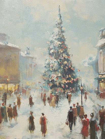Svetlana Aleinikova SA302 - SA302 - A Tree for Everyone - 12x16 holidays & seasonal, figurative, travel, landscape, christmas, winter, city, snow, street scene, christmas tree, crowd, urban, painterly, vintage, oil painting, blue from Penny Lane