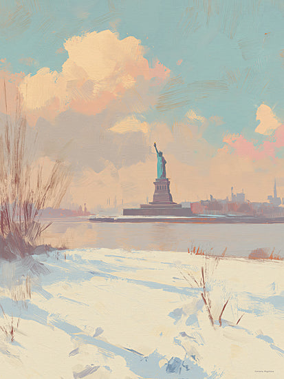 Svetlana Aleinikova SA306 - SA306 - Chilly NY Days - 12x16 statue of liberty winter landscape painting, new york harbor scene, pastel sky cityscape watercolor, patriotic landmark art from Penny Lane