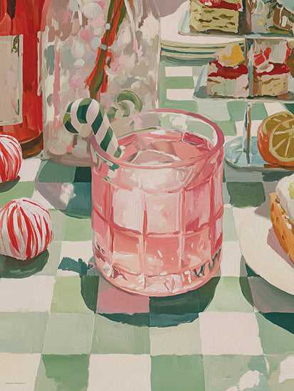 Svetlana Aleinikova SA309 - SA309 - Holiday Goodies - 12x16 food & drink, holidays & seasonal, still life, backgrounds & patterns, baked goods, christmas, fruit & vegetables, cocktail, drink, candy cane, peppermint, cake, lemon, tablecloth, painterly, whimsical, oil painting, pink from Penny Lane
