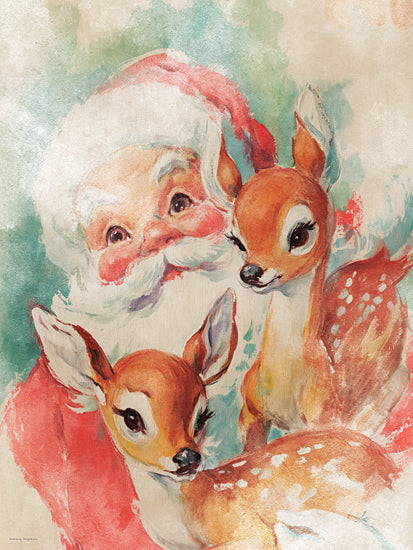 Svetlana Aleinikova SA310 - SA310 - Santa's Cuddles - 12x16 holidays & seasonal, animals, figurative, juvenile, christmas, winter, wildlife, stylized animals, children, santa, deer, fawn, vintage, whimsical, watercolor, red from Penny Lane