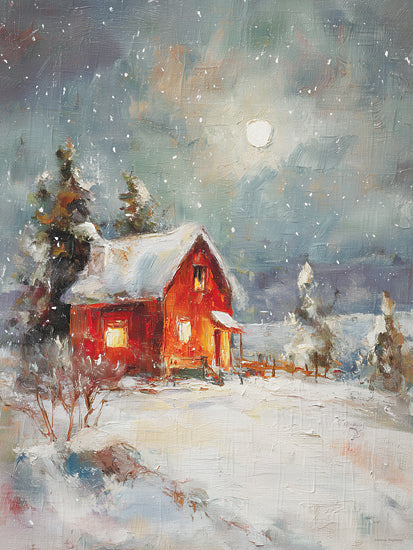 Svetlana Aleinikova SA319 - SA319 - Home for Christmas Eve - 12x16 holidays & seasonal, landscape, home spaces, winter, christmas, country, trees, snow, moonlight, cabin, night, winter scene, painterly, whimsical, oil painting, white from Penny Lane
