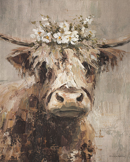 Svetlana Aleinikova SA446 - SA446 - Crowned in Blooms - 12x16 animals, botanical, farm animals, floral, highland cow, flowers, flower crown, shaggy fur, farm, modern farmhouse, painterly, whimsical, acrylic, neutral from Penny Lane