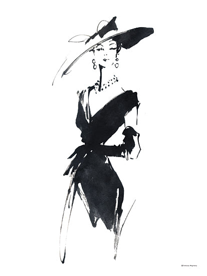 Svetlana Aleinikova SA456 - SA456 - Pure Elegance - 12x16 fashion, figurative, woman, lady, dress, hat, elegance, glamour, feminine, vintage, ink drawing, black & white from Penny Lane