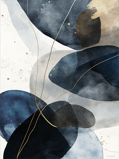 Svetlana Aleinikova SA472 - SA472 - Geometry of Stillness - 12x16 modern abstract shapes, navy blue watercolor forms, gold line accents, contemporary minimal composition, organic shapes design from Penny Lane