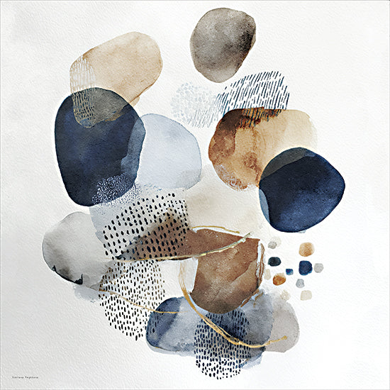 Svetlana Aleinikova SA477 - SA477 - Stoneveil - 12x12 abstract layered watercolor shapes, organic stones pattern, mixed blue tan palette, modern artistic layout from Penny Lane