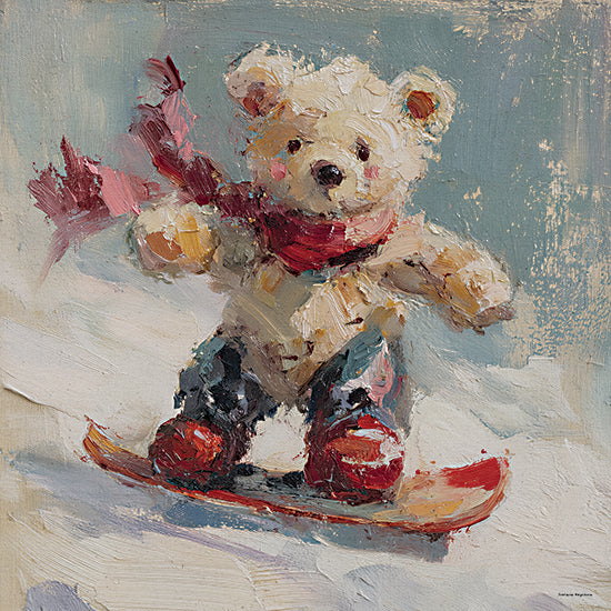 Svetlana Aleinikova SA527 - SA527 - Snowboard Bear - 12x12 teddy bear, snowboarding, winter sports, scarf, snow, cute, playful, oil painting, impasto texture, brush strokes, holiday art, whimsical bear, winter fun from Penny Lane