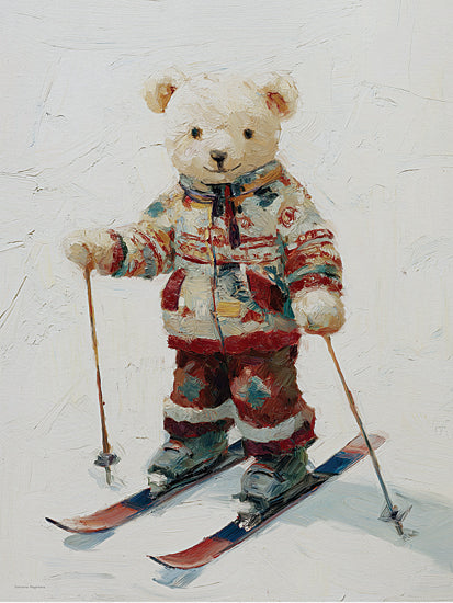 Svetlana Aleinikova SA535 - SA535 - Frozen Fun - 12x16 teddy bear, skiing, winter sports, snow, cozy outfit, oil painting, impasto brush strokes, playful bear, wintertime art, whimsical, holiday decor from Penny Lane