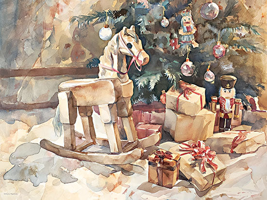 Svetlana Aleinikova SA559 - SA559 - Ready for Christmas Morning - 16x12 holidays & seasonal, juvenile, still life, christmas, winter, children, rocking horse, presents, christmas tree, ornaments, gifts, vintage, painterly, watercolor, brown from Penny Lane