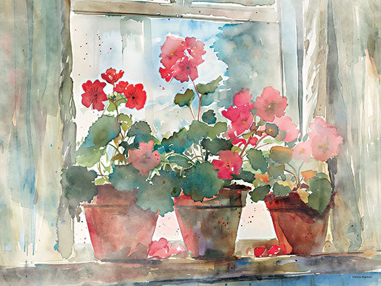 Svetlana Aleinikova SA582 - SA582 - The Kitchen Window - 16x12 botanical, still life, floral, greenery, leaves, geranium, window, potted plants, painterly, decorative, watercolor, red from Penny Lane