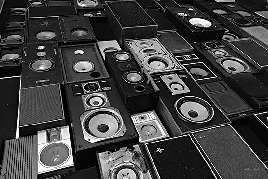 Susan Ball SB1317 - SB1317 - Never Enough Speakers  - 18x12 black and white, stacked speakers, vintage speakers, music equipment, retro sound system, photography, audio culture from Penny Lane