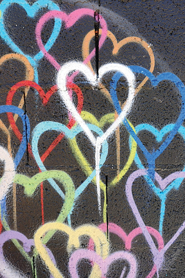 Susan Ball SB1321 - SB1321 - Graffiti Hearts    - 12x18 graffiti hearts, colorful street art, neon heart shapes, urban love wall, bright spray paint, overlapping hearts from Penny Lane