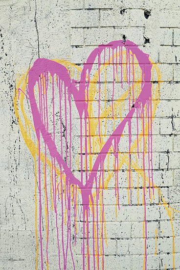 Susan Ball SB1322 - SB1322 - Drippy Graffiti Hearts   - 12x18 graffiti heart, dripping paint, yellow and purple, love symbol, urban street art, grunge wall design from Penny Lane