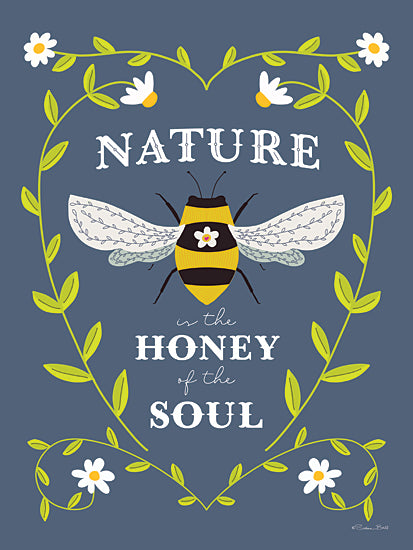 Susan Ball SB1510 - SB1510 - Nature Is… - 12x16 decorative bee illustration with floral frame daisies leaves nature is the honey of the soul inspirational quote folk style from Penny Lane