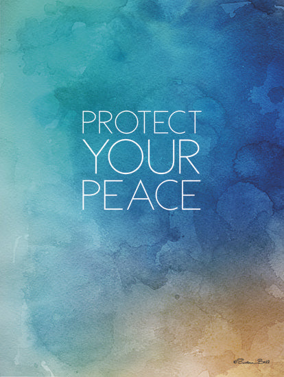 Susan Ball SB1522 - SB1522 - Protect Your Peace - 12x16 motivational art, watercolor background, blue green gradient, inspirational message, protect your peace, calming colors, modern typography, mindfulness art from Penny Lane