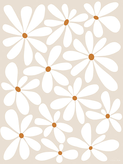 Susan Ball SB1558 - SB1558 - Calm Daisies - 12x16 floral pattern, daisies, white flowers, orange centers, beige background, repeating design, botanical illustration, minimalist art, decorative wall print from Penny Lane