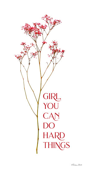 Susan Ball SB1583 - SB1583 - Hard Things - 9x18 motivational quote, girl you can do hard things, red typography, floral minimalist, empowering message, feminine wall decor, botanical stem design, Susan Ball artwork from Penny Lane