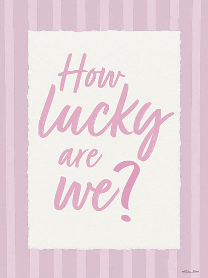 Susan Ball SB1586 - SB1586 - How Lucky Are We - 12x16 typography, backgrounds & patterns, inspirational, script font, deckled edge, feminine, decorative, digital illustration, pink from Penny Lane
