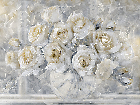 Stellar Design Studio SDS1541 - SDS1541 - Fluid Flowers 2 - 18x12 white roses, beige tones, oil painting, textured brush strokes, floral still life, neutral palette, elegant home decor, impressionist style, flowers in vase, romantic soft tones from Penny Lane