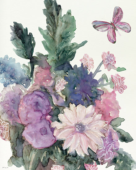 Stellar Design Studio SDS1557 - SDS1557 - Spring Blossoms 1 - 12x16 purple and pink flowers, watercolor bouquet, butterfly, garden blooms, delicate nature art, springtime colors, floral watercolor, feminine wall decor, vibrant soft painting from Penny Lane