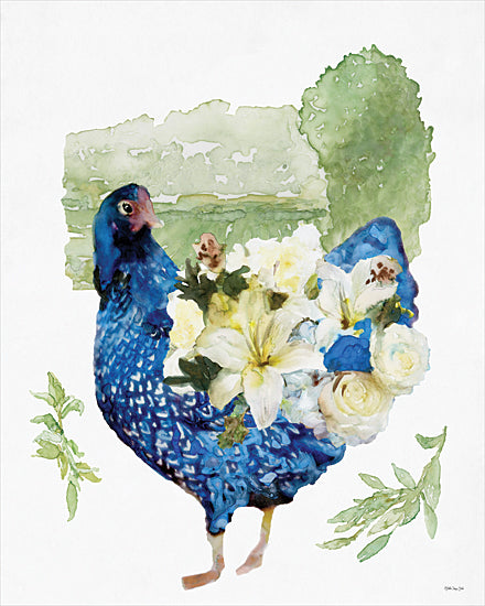 Stellar Design Studio SDS1587 - SDS1587 - Garden Hen 2 - 12x16 blue chicken with flowers watercolor farm animal whimsical botanical artwork from Penny Lane
