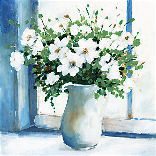 Stellar Design Studio SDS1592 - SDS1592 - Window Floral 1 - 12x12 white flowers bouquet, vase on window sill, bright floral arrangement, cottage style still life from Penny Lane