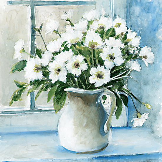 Stellar Design Studio SDS1593 - SDS1593 - Window Floral 2 - 12x12 white flowers bouquet, ceramic pitcher vase, cottage window, floral still life painting from Penny Lane