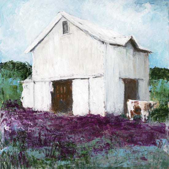 Stellar Design Studio SDS1609 - SDS1609 - Textured Countryside - 12x12 farm barn landscape, rural countryside painting, purple field, farmhouse art, rustic setting, nature scene with cow from Penny Lane