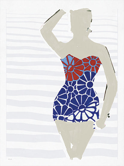 Stellar Design Studio SDS1611 - SDS1611 - Poolside Pattern II - 12x16 retro swimsuit fashion figure, stylized female silhouette, red blue pattern swimsuit from Penny Lane