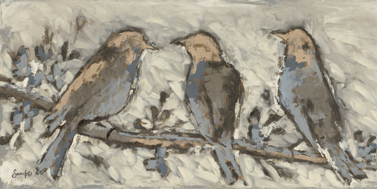 Sara G. Designs SGD181 - SGD181 - Brushstroke Birds - 18x9 three birds, perched on branch, painterly brush strokes, muted colors, natural scene, wildlife art from Penny Lane