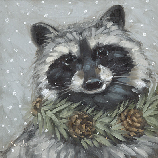 Sara G. Designs SGD299 - SGD299 - Woodland Christmas Raccoon - 12x12 Christmas, Holidays, Raccoon, Whimsical, Wreath, Greenery, Pinecones, Winter, Snow from Penny Lane