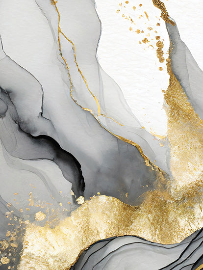 Seven Trees Design ST1107 - ST1107 - Ethereal Landscape II - 12x16 abstract gold brush flow, dark marble pattern, fluid ink art from Penny Lane