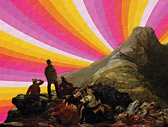 Seven Trees Design ST1234 - ST1234 - The Art of Being Present - 16x12 rainbow rays, vintage hikers, psychedelic mountain landscape from Penny Lane