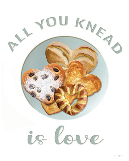 Catch A Star Fine Art STAR404 - STAR404 - All You Knead - 12x16 food & drink, typography, baked goods, word art, inspirational, bread, pastry, hearts, sweet, baking, kitchen, decorative, whimsical, digital illustration, teal from Penny Lane