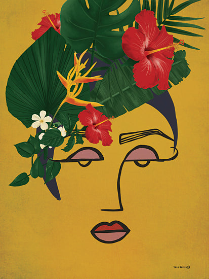 Yass Naffas Designs YND395 - YND395 - Purpose - 12x16 modern portrait, tropical flowers, female face, abstract line drawing, hibiscus, monstera leaves, bold design, tropical fashion art from Penny Lane