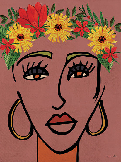 Yass Naffas Designs YND396 - YND396 - Her Intent - 12x16 female portrait, floral crown, abstract face art, tropical flowers, fashion illustration, decorative art, bold line art, feminine beauty from Penny Lane