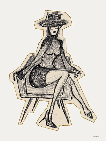 Yass Naffas Designs YND500 - YND500 - Marvelous Lady - 12x16 fashion sketch, black dress, elegant woman, hand drawn art, modern illustration, confident pose, stylish hat from Penny Lane