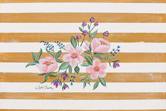 April Chavez AC123 - Among the Flowers III - 18x12 Flowers, Pink Flowers, Blooms, Stripes from Penny Lane