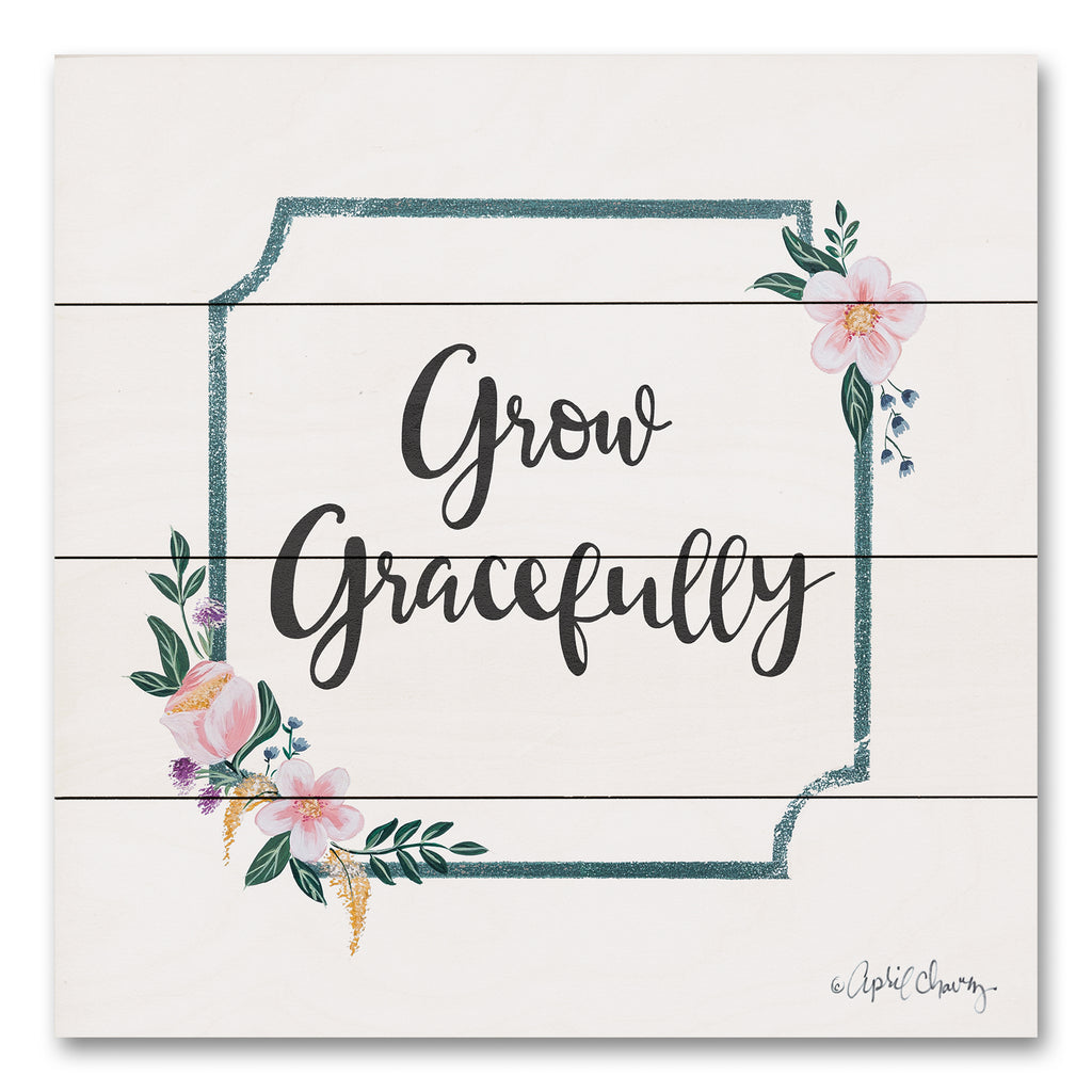 April Chavez AC210PAL - AC210PAL - Grow Gracefully - 12x12 Inspirational, Grow Gracefully, Graceful, Flowers, Pink Flowers, Greenery, Framed, Spring from Penny Lane