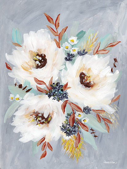 Amanda Hilburn AH153 - AH153 - Flowers for Rhonda - 12x16 Abstract, Flowers, White, Flowers, Greenery, Blue, Rust, Yellow from Penny Lane