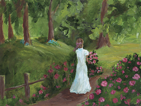 Amanda Hilburn AH177 - AH177 - The Flower Girl - 16x12 Landscape, Path, Girl, Flower Girl, Pink Flowers, Forest, White Dress, Trees, Spring, Green from Penny Lane