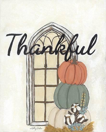 Ashley Justice AJ104 - AJ104 - Fall Thankful - 12x16 Thankful, Church Window, Window Arch, Pumpkins, Pumpkin Stack, Fall, Autumn, Still Life from Penny Lane