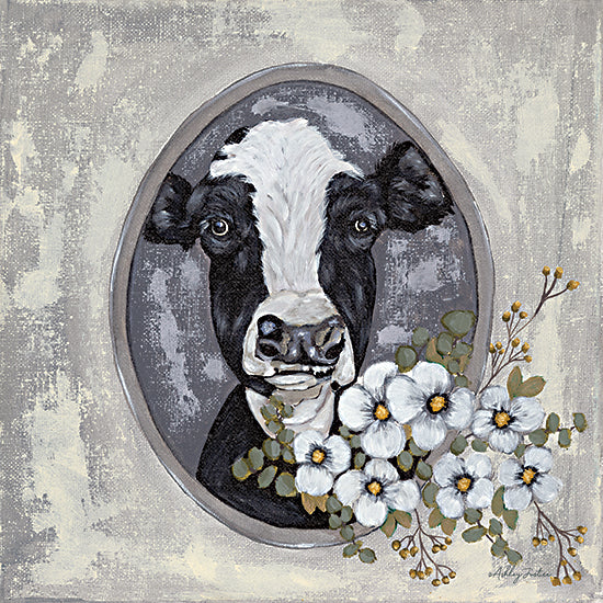 Ashley Justice AJ110 - AJ110 - Framed Cow - 12x12 Cow, Black & White Cow, Flowers, White Flowers, Framed Cow from Penny Lane