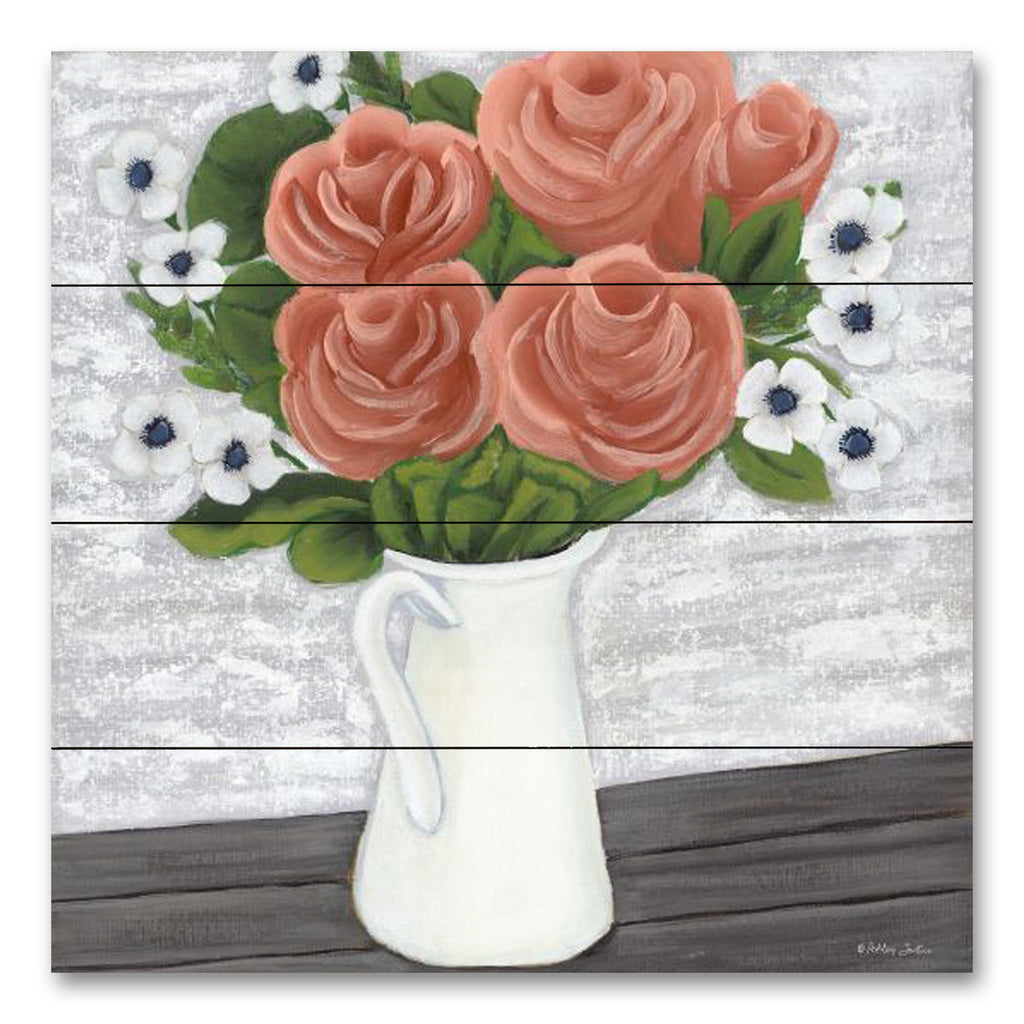 Ashley Justice AJ127PAL - AJ127PAL - Hello Spring - 12x12 Flowers, Pink Roses, Roses, Pitcher, Country, Spring, Springtime from Penny Lane