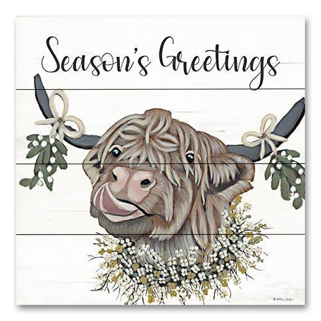 Ashley Justice AJ130PAL - AJ130PAL - Season's Greetings Adeline - 12x12 Christmas, Holidays, Cow, Highland Cow, Whimsical, Typography, Signs, Season's Greetings, Wreath, Mistletoe, Winter from Penny Lane