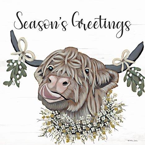 Ashley Justice AJ130 - AJ130 - Season's Greetings Adeline - 12x12 Christmas, Holidays, Cow, Highland Cow, Whimsical, Typography, Signs, Season's Greetings, Wreath, Mistletoe, Winter from Penny Lane